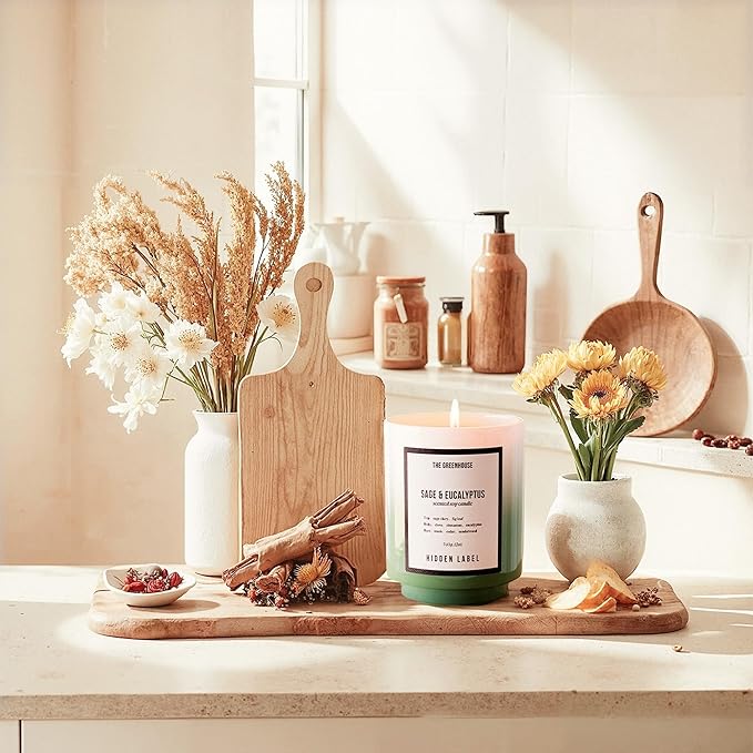 Hidden Label Eucalyptus&Sage Soy Candle, 12oz/75-Hours Burn Time, 100% Natural Candles Non Toxic, Aromatherapy Candle for Stress Relief, Meditation, Yoga & Relaxation