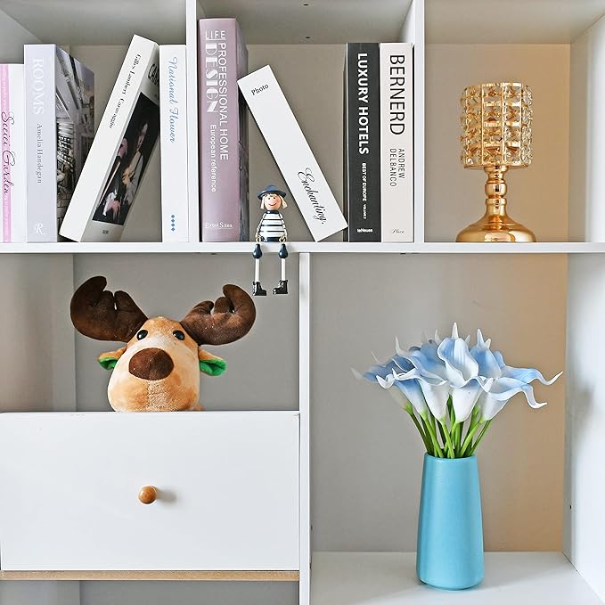 Mandy's PU Light Blue Calla Lily Artificial Flowers 20 Stems 13.5in Faux Realistic Centerpiece DIY Bridal Bouquet Home Décor