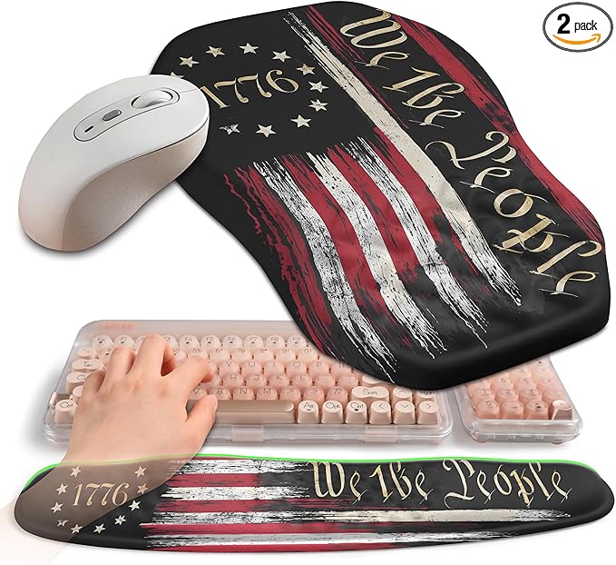 2-in-1 Ergonomic Set, Wave Keyboard Wrist Rest and Massage Slope Mouse Pad Wrist Support, Rebound Memory Foam for Relieve Carpal Tunnel Syndrome and Wrist Pain (Flag)