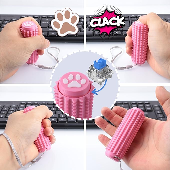 2PCS Little Ouchies Fidget with Cat Dog Paw Button, Sensory Pain Stim Fidget Toys for Adults & Teens, Anxiety and Stress Relief Items, Spiky Grippy Stim Tool, Portable ADHD Autism Fidget Clicker