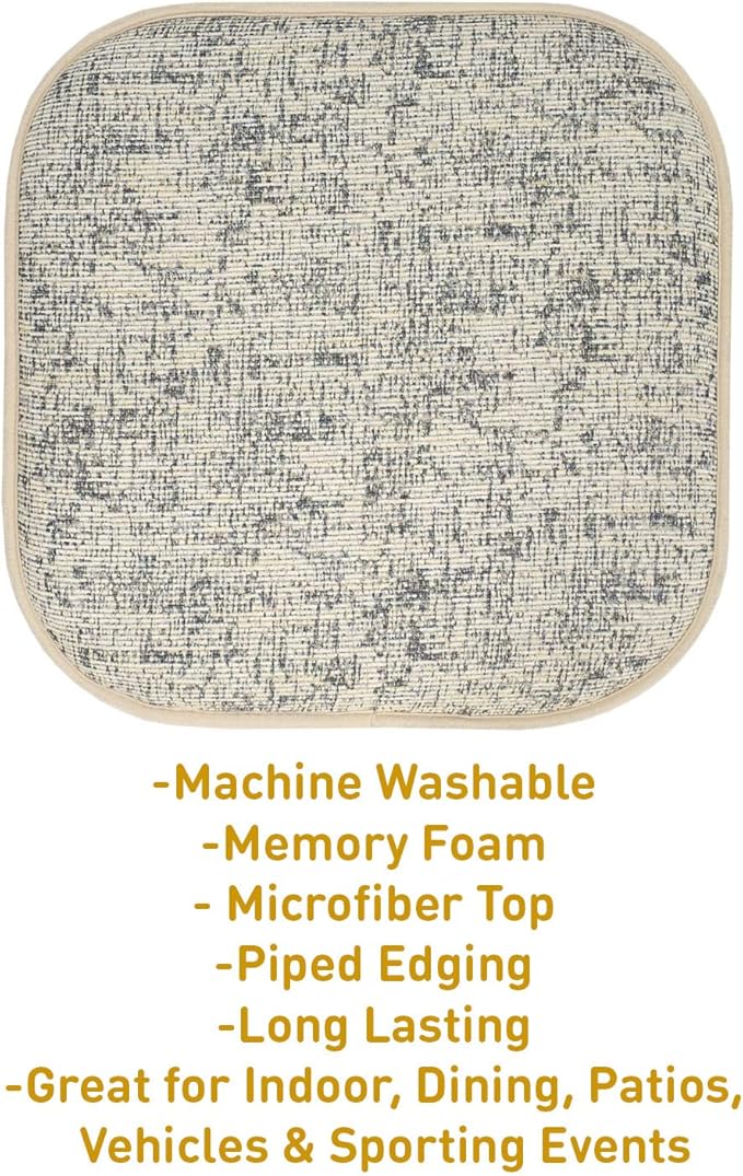 Sweet Home Collection Chair Cushion Memory Foam Pads Honeycomb Pattern Slip Non Skid Rubber Back Rounded Square 16" x 16" Seat Cover, 12 Pack, Broadway Cream/Blue