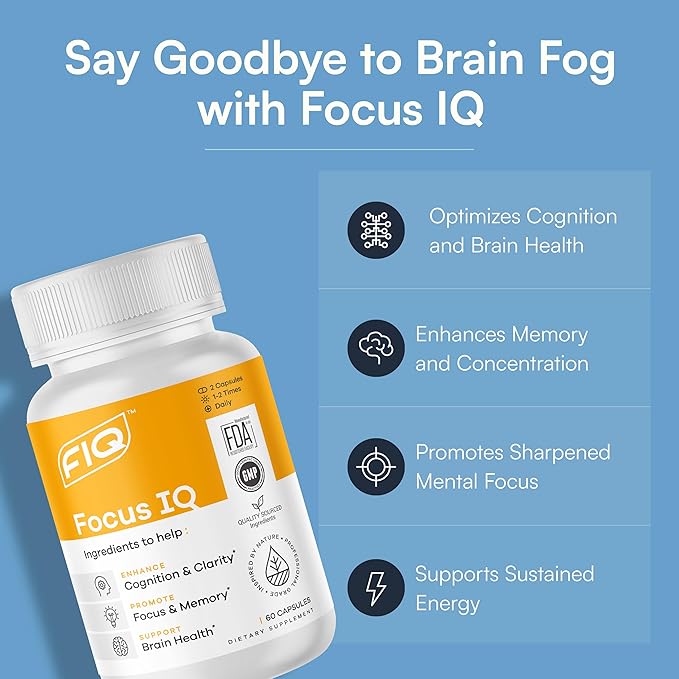 FIQ - Focus IQ - Brain Supplements for Memory and Focus - Memory Supplements - Cognitive Support - 60 Capsules