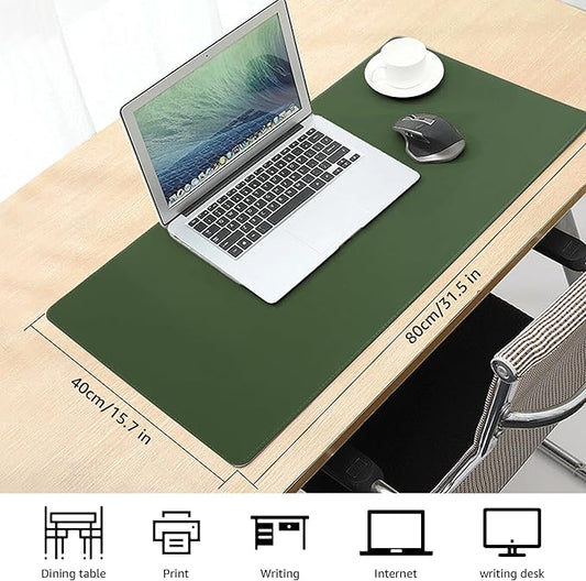 PU Leather Desk Mat, Large Mouse Pad with Cork Base, Writing Desk Blotter, Desk pad for Keyboard and Mouse,Keyboard mat for Desk Decor-Computer Mouse Pad(Dark Green, 31.5x15.7in)