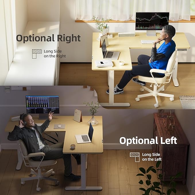 YDN L Shaped Standing Desk, Electric Standing Desks L Shape Adjustable Height Dual Motor, 63 x 55 Inch Corner Standing Desks with Splice Board for Home Office, Large Standing Desk, Nature