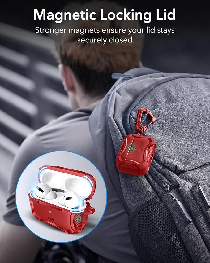 ESR for AirPods Pro 2nd Generation Case, Compatible with Airpods Pro Case 2nd/1st Gen (2023/2022/2019), Compatible with MagSafe, Powerful Drop Protection, Magnetic Lid with Cleaner Kit, Red