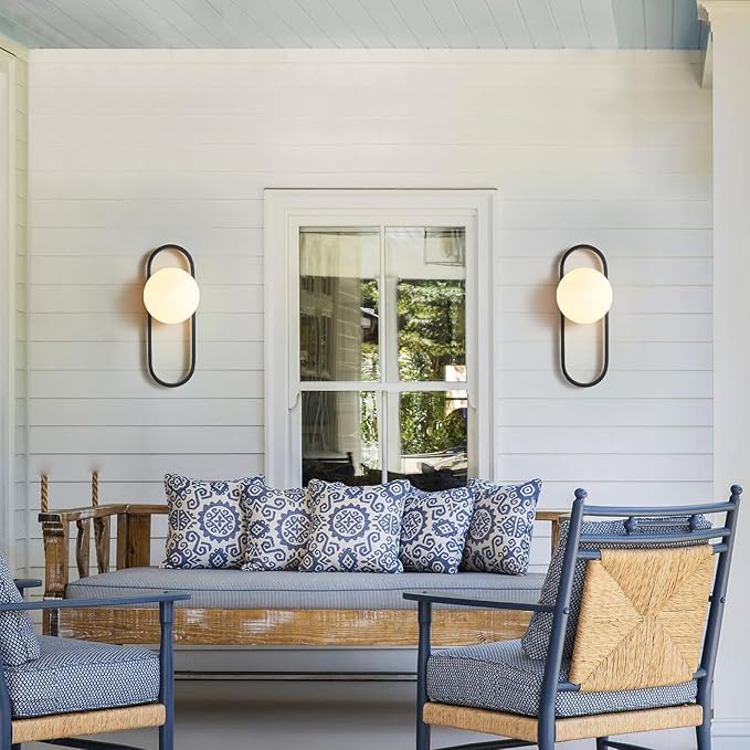 Bektas Wall Sconces, Set of 2, Matte Black, Modern Light Fixture with White Globe Glass Shade, Wall Lighting for Living Room, Bedrooms