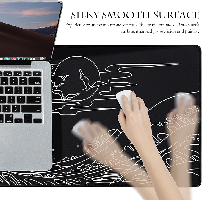 ALOANES Waterproof Mouse Pad, XL Gaming Keyboard Pad with Anti-Slip Base, Grain Jacquard Surface, Extend Desk pad for Gamer, Office & Home, Sea Wave Mousepad 31.5''x 11.8''x 0.12''