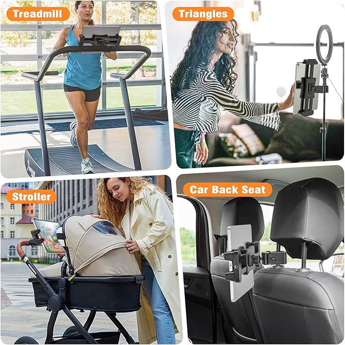 Spin Bike Tablet Holder, 360° Rotation Tablet iPad Holder for Treadmill, Stationary Bike, Exercise Bicycle, Microphone Stand, C Clamp for iPad mini/Air/Pro Smartphones and All 4.7-13" Devices