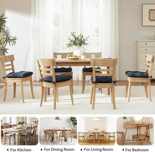 Chair Cushions Set of 6 for Dining Chairs, 16.5"x15.5" Kitchen Chair Pads with Memory Foam, Non-Slip Bottom & Ties, Tufted Indoor Seat Cushions for Home Use – Navy
