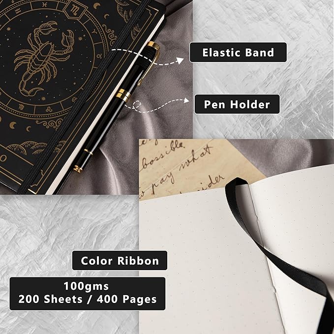 TIEFOSSI Constellations Dotted Journal Notebook-A5 Writing journals with 100gsm 400pages Paper, Hardcover Bullet Organizers Notebook for Women, Men, Teens (Scorpio)