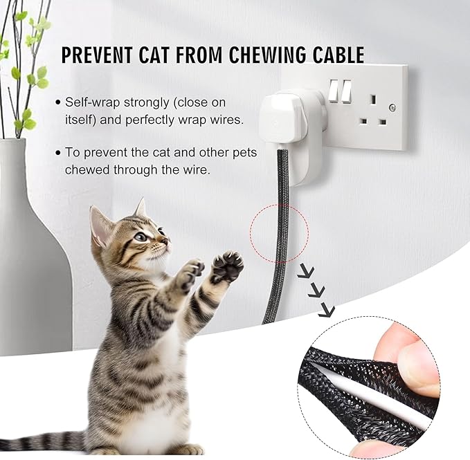 25ft -3/8 inch Cord Protector Cable Sleeve Split Wire Loom Tubing for Power Cord Audio USB Cable, Cord Sleeve Cable Management for TV Computer, Cord Protectors from Pets Chewing,Black