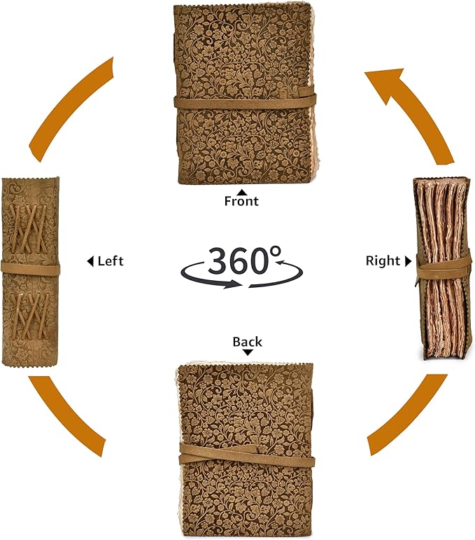 LEATHER VILLAGE Leather Bound Floral Embossed Journal for Women Men - 200 Pages, 13X8 Inches, Suntan - Book of Shadows, Vintage Blank Paper Travel Diary, Notebook for Writing, Drawing, Sketchbook