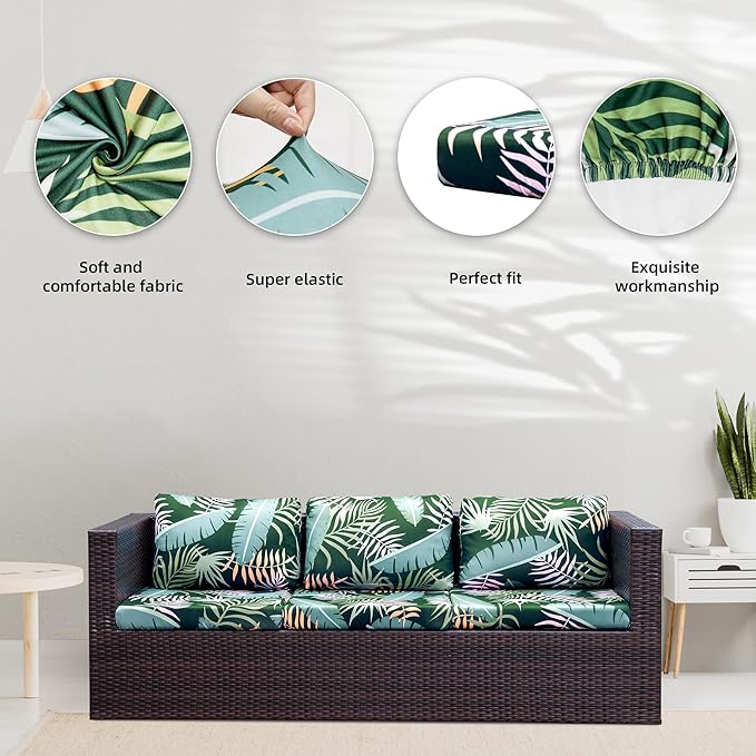8Pcs Stretch Patio Cushion Covers,Outdoor Couch Covers Replacement,Outdoor Couch & Sofa Slipcovers,for Patio Furniture Cushion Covers,Washable Reusable Furniture Protector (Green Forest, Cover Only)