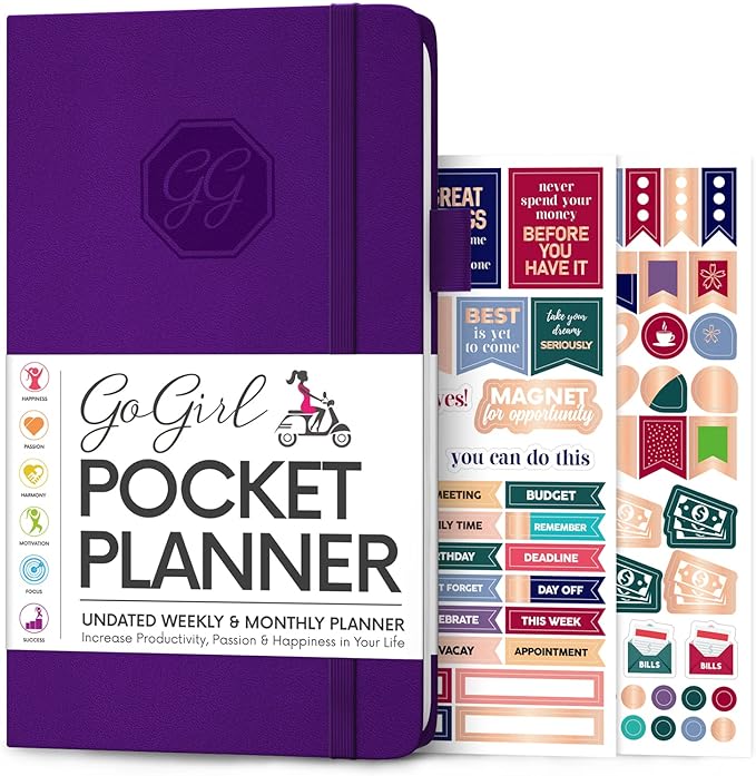 GoGirl Planner and Organizer for Women – Pocket Weekly Planner, Goals Journal & Agenda for Time Management & Productivity. Undated (Purple)