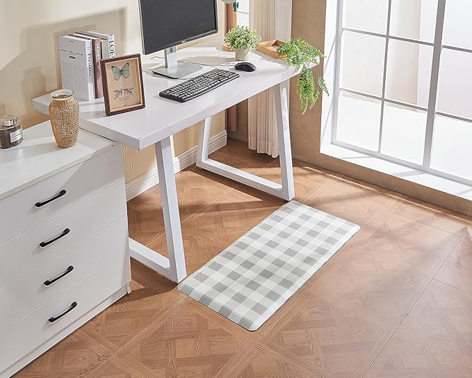 Anti Fatigue Kitchen Rugs Farmhouse Kitchen Mats for Floor,Cushioned Non-Slip Ergonomic Comfort Rug Standing Mat for Kitchen,Doing Dishes,Floor,Home,Office,Laundry,Plaid Grey 17.3"x39"