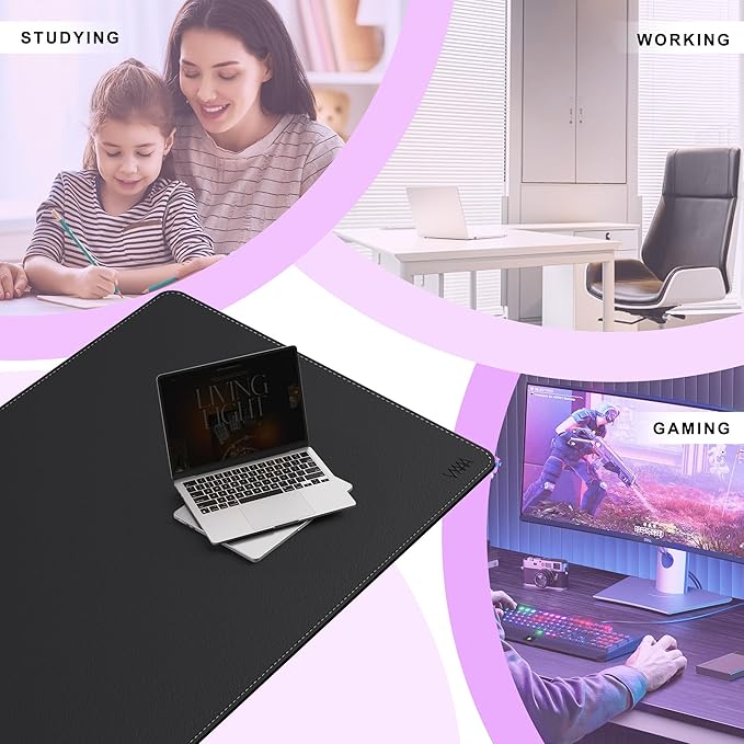 VYAAA Leather Desk Mat, 55"×34.4" Large Mouse Pad, Desktop Protector for Desk, Multifunctional Keyboard Mouse Pad for Home or Office (Black)