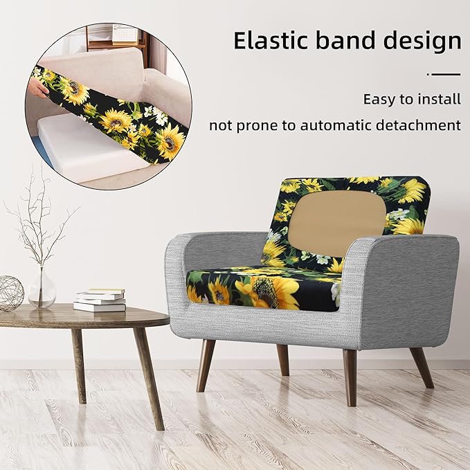 8Pcs Stretch Patio Cushion Covers,Outdoor Couch Covers Replacement,Outdoor Couch & Sofa Slipcovers,for Patio Furniture Cushion Covers,Washable Reusable Furniture Protector(Sunflower,Cover Only)