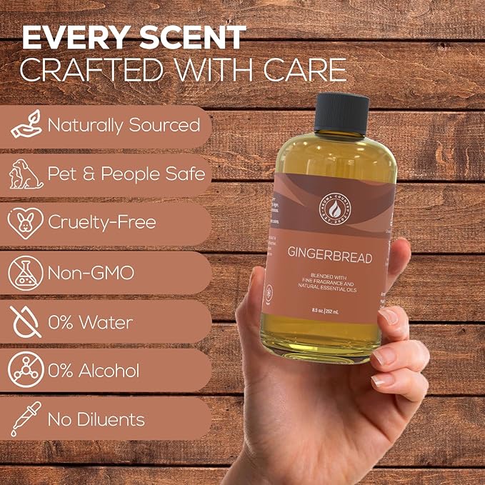 Aroma Country Gingerbread Diffuser Oil - Luxury Essential Oils for Diffuser Refill & Air Freshener Room Spray - Long-Lasting & Natural Home Fragrance, Gingerbread Scented Oil (8.5 Fl. oz)
