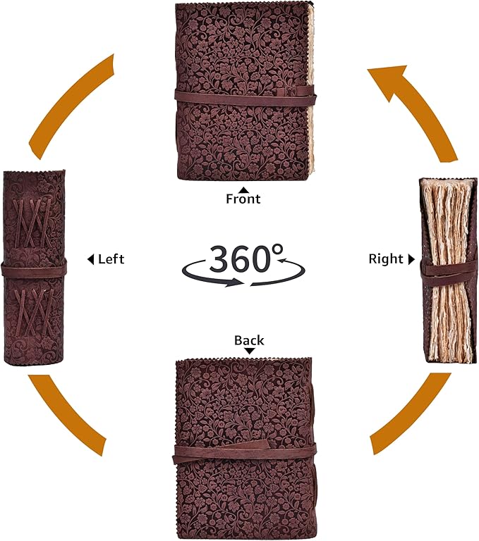 LEATHER VILLAGE Leather Bound Floral Embossed Journal for Women Men - 200 Pages, 6”X4”(A6), Fuchsia - Book of Shadows, Vintage Blank Paper Travel Diary, Notebook for Writing, Drawing, Sketchbook