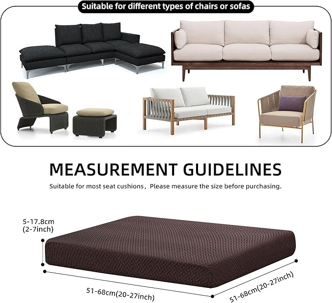 8Pcs Stretch Patio Cushion Cover Outdoor Cushion Cover Replacement Slipcovers Outdoor Cushion Covers Thick Jacquard Textured Twill Fabric Porch Patio Furniture Protector(Coffee，Cover，Only)