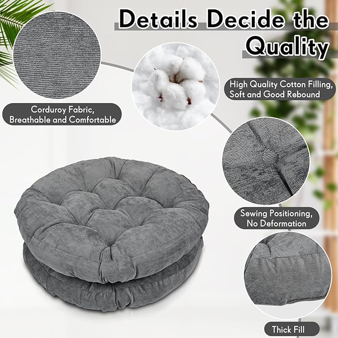 Jerify 4 Pcs Floor Pillow Cushions 22 x 22 Inch Round Square Large Meditation Floor Pillow for Classroom Adult Meditation Picnic Party Cushion for Seating Gift Christmas(Dark Grey,Round)