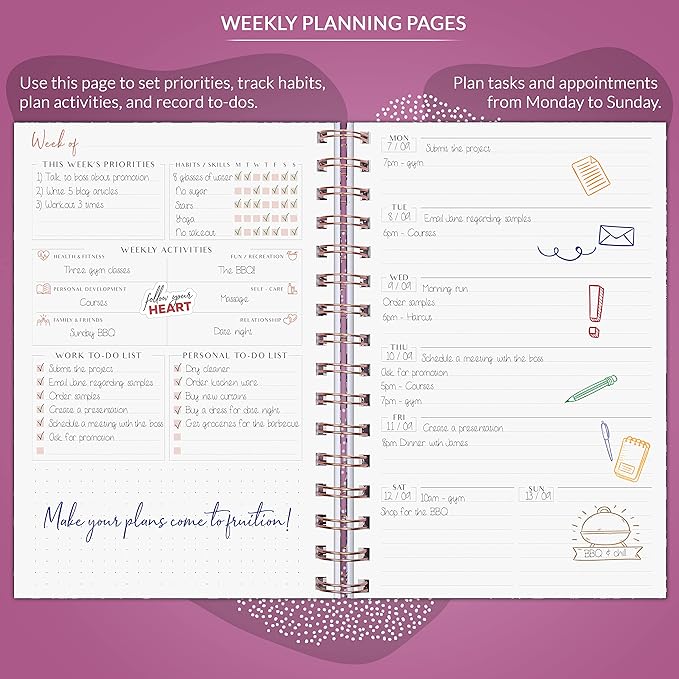 PLANBERRY Weekly Planner – Undated Life Organizer & Budget Planner – Time Management, Goal Setting, To-Do List, Work-Life Balance & Habit Tracker – 6.1″ x 8.1″ (Wild Purple)