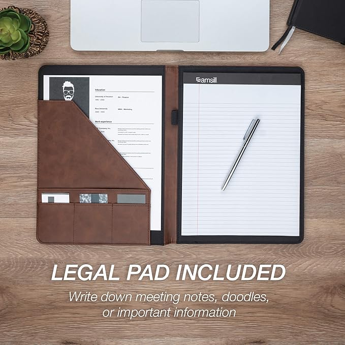 Samsill Two-Tone Padfolio, Resume Portfolio, Business Portfolio, with 8.5 x 11 Writing Pad, Brown and Dark Brown