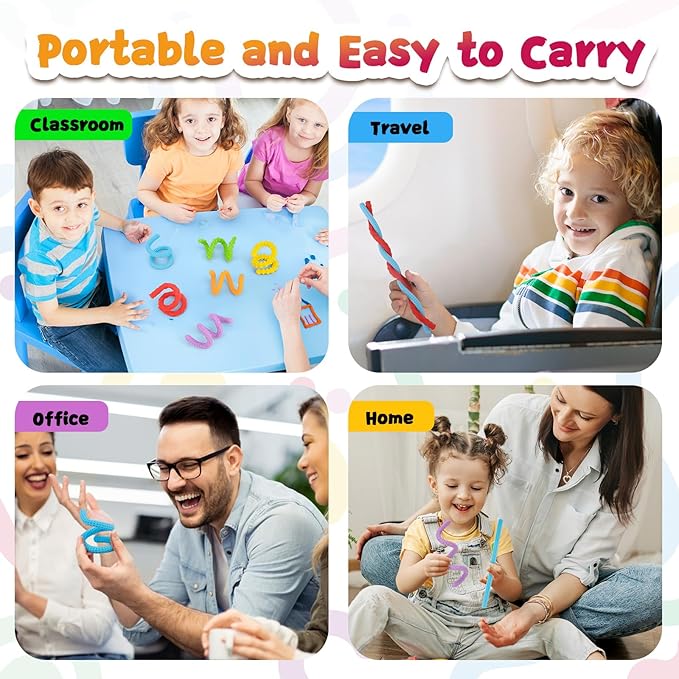Fidget Toys Silicone Sensory Sticks, Textured Calming Sensory Toys for Kids with Autism, Autism Toy for Anxiety Relief, Travel Toy for Kids 3+ & Adults (6 Pack)