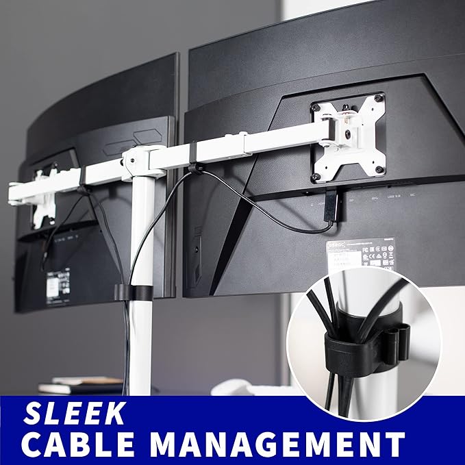 VIVO Dual LCD LED 21 to 32 inch Monitor Desk Mount, Heavy Duty, Adjustable Telescoping Arms, Flush Wall Setup, Fits 2 Screens, White, STAND-V002EW