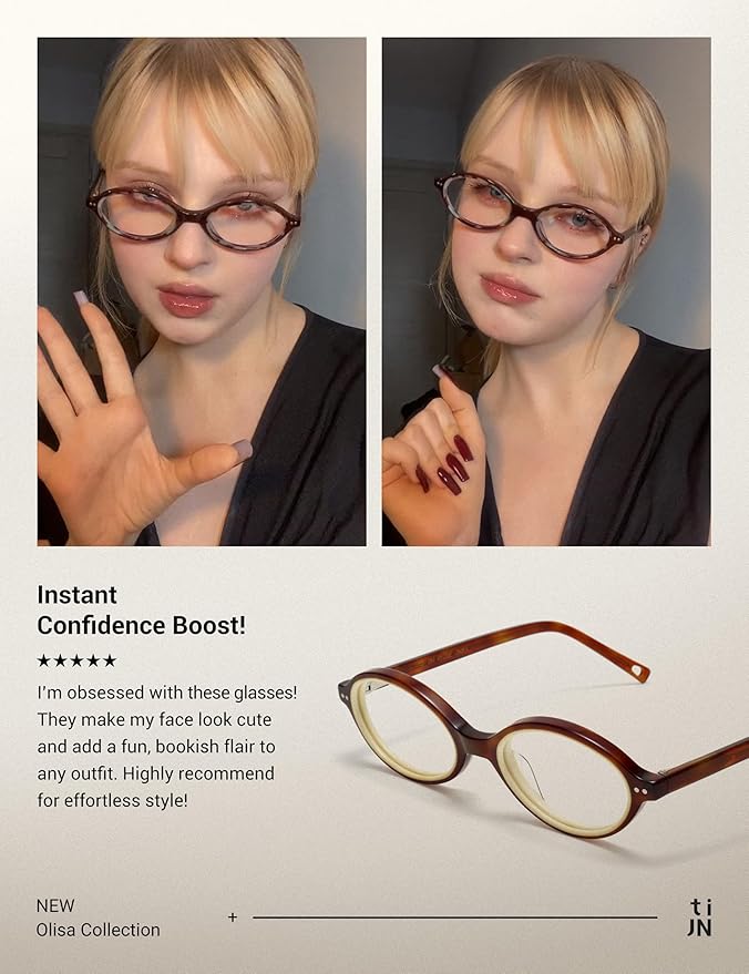 TIJN Olisa Blue Light Blocking Glasses for Women Men,Oval Glasses Frame Bluelight Glasses for Gaming/Computer/Screen