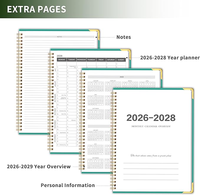 Monthly Planner 2026-2028 Hardcover with Metal Corner 3 Year Calendar 2026-2027-2028 Monthly Calendar Planner 36 Months from Jan 2026-Dec 2028,Large Size 8.5 x 11 Gradient Black for School, Office, Home Planning