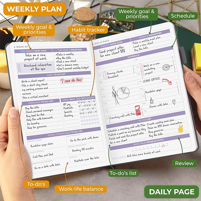 Clever Fox Daily Planner 2nd Edition – Undated Time Block Task Organizer with Hourly Schedule & To-do list – A5, 6 Months (Silver Black)