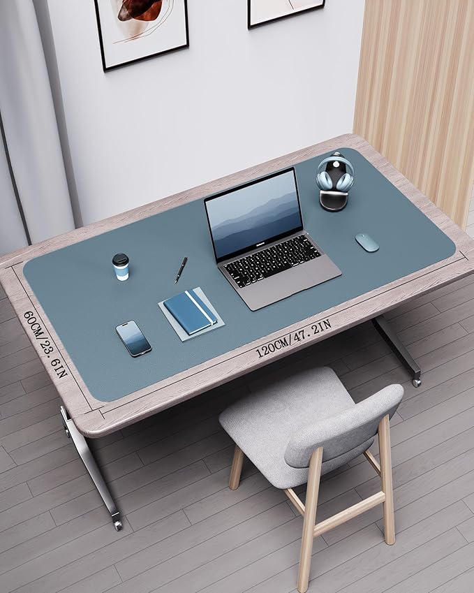YSAGi Double-Sided Desk Pad, Leather Desk Mat, Eco Cork Desk Pad Protector, Large Mouse Pad for Desk, Waterproof Desk Blotter Pad, Desk Writing Pad for Office Work/Home(Cork+Blue Grey, 47.2" x 23.6")