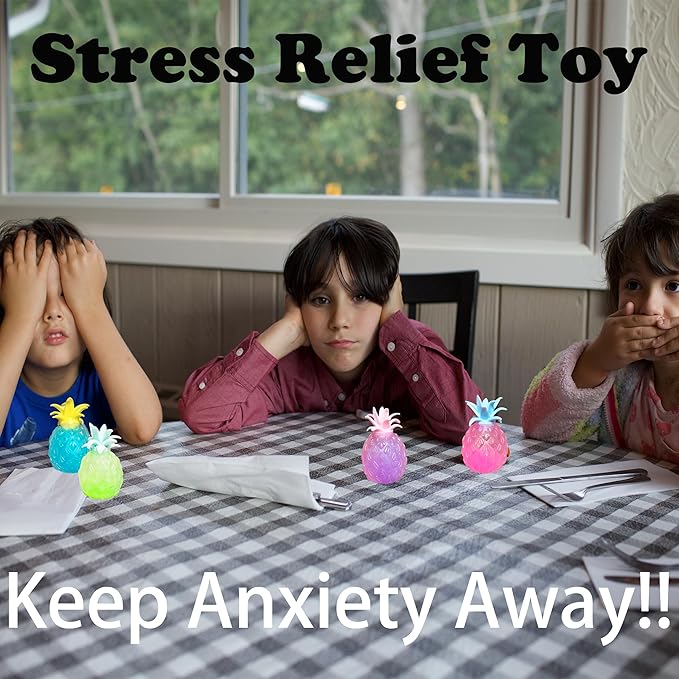 Pineapple Stress Balls for Kids and Adults Squishy Glitter Fruit Fidget Toys, (4pack) Sensory Stress Relief Toy Stretch Squeeze Ball, Stress Anxiety Relief Fidget Squishy Ball for ADHD Autism