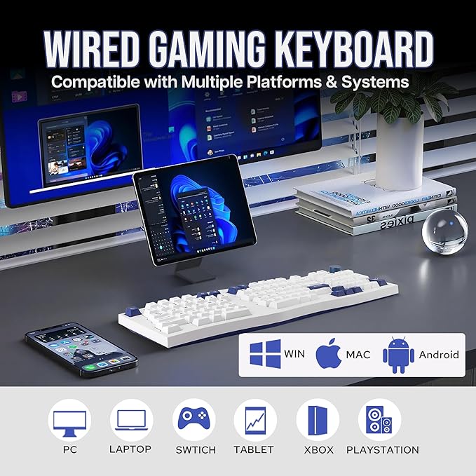 Feker Alice98 Ergonomic 98 Keys Custom Mechanical Keyboard, VIA Programmable, USB-C Wired Gaming Keyboard, Hot Swappable, 5 Layer Paddings, Control Knob, NKRO, RGB for Win/Mac (White)