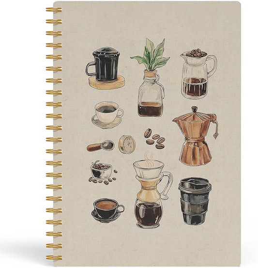 Vintage Coffee Notebook, Coffee Lover Gifts Journal, Retro Espresso and Bean Journal for Writing, Coffees Gifts for Women Men Spiral Notebook, 5.5x8.3 Inch 543