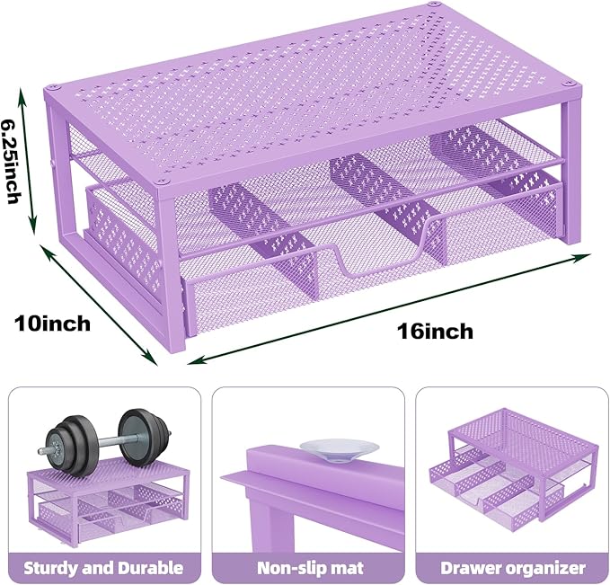 Simple Trending Metal Monitor Stand Riser and Computer Desk Organizer with Drawer for Laptop, Computer, iMac, Purple