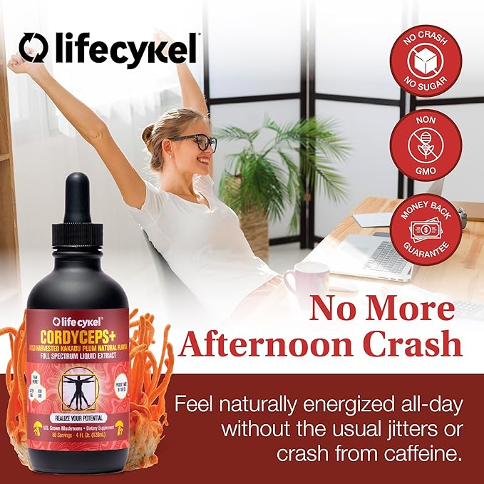 Lifecykel Cordyceps Mushroom Extract with Kakadu Plum - Energy, Stamina & Vitality Support, Natural Aging Supplement - Non-GMO and Vegan Tincture - 1Fl Oz