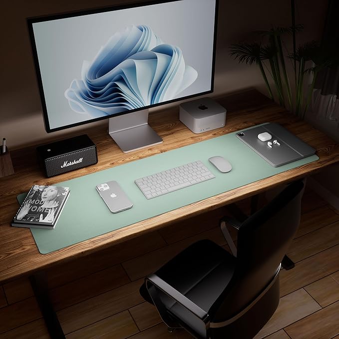 Aothia Leather Desk Pad Protector - Large Mouse Pad, Office Mat, Non-Slip PU Leather Blotter, Laptop Desk Pad, Waterproof Writing Pad for Office and Home (Light Blue, 38" x 13.7")