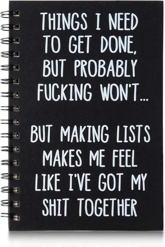 Funny Office Notebook - 1Pcs THINGS NEED TO GET DONE Humorous Quote A5 Spiral Notebook Black Hardcover Diary Notepad Office Coworker White Elephant Gift College Student Gag Gift Birthday Favor