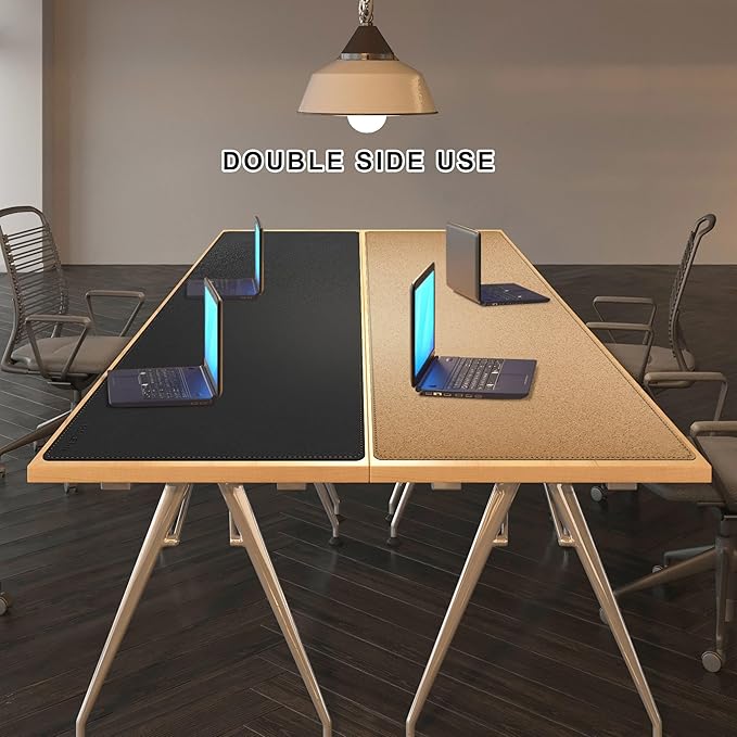 MAIDERN 70.8”x 23.6” Leather Desk Mat, Large Desk Pad, Reversible Cork & Leather Large Mouse pad for Desk, Waterproof Computer Desk Mat for Gaming Home Office (Black) …