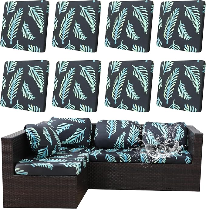 8Pcs Outdoor Cushions Covers Waterproof, Patio Cushion Covers, Stretch Cushion Covers Replacement,Cushion Slipcovers, Furniture Cushion Covers (Fir, 8PCS-Print)