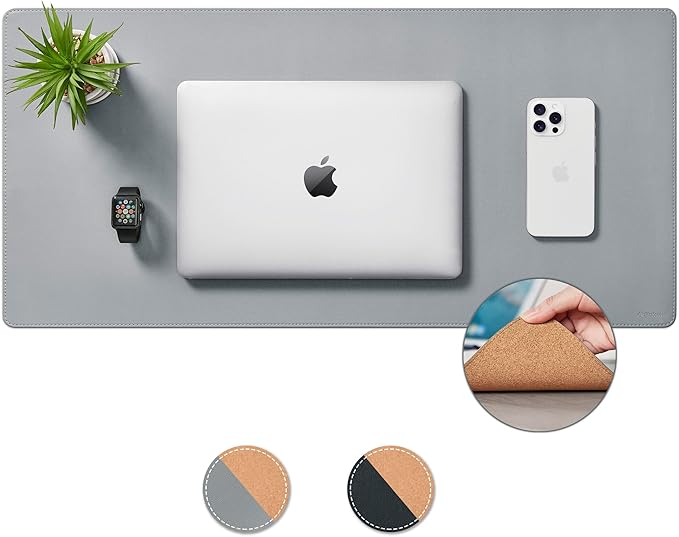 Large Leather Mouse Pad for Desk, 30.3" x 14.4" Desk Mat, Non-Slip Pu Leather Office Home Desk Mat, Waterproof Desk Pad for Keyboard and Mouse, Laptop, Writing, Desk Accessories (Light Grey)