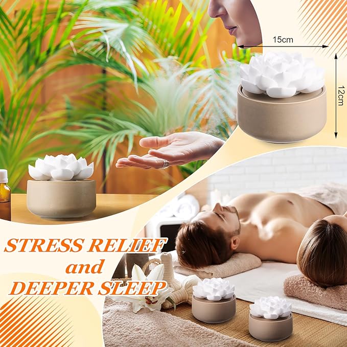 Honeydak 2 Pcs Flower Essential Oil Diffuser Stone White Ceramic Porcelain Passive Oil Diffuser Improves Sleep and Relieves Stress Non-Electric Handmade Decorative Tabletops for Desk (Fresh Syle)
