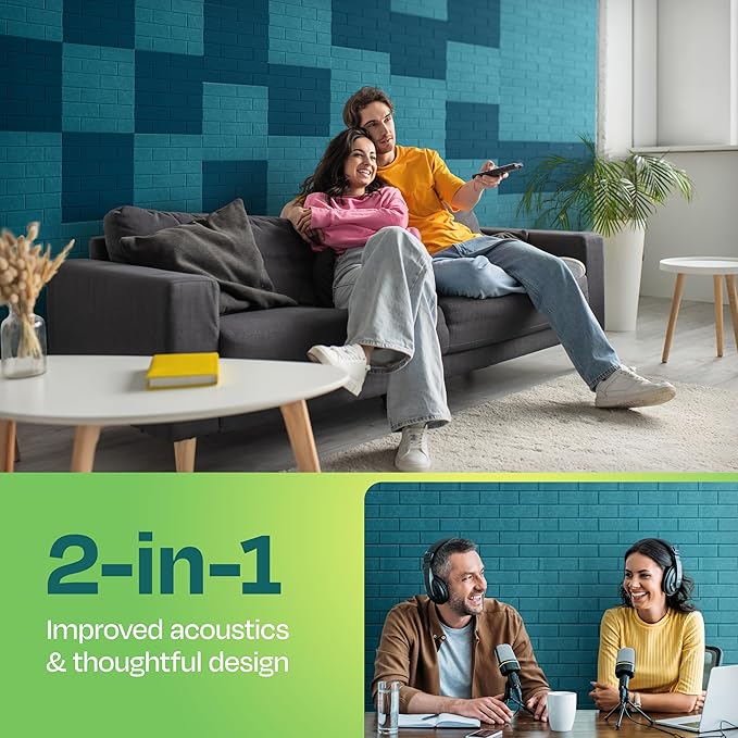 Acoustic Panels 18-Pack Premium Sound Dampening Panels - 12"X12"X0.4" Brick Style, Easy Self-Adhesive Installation - Light Turquoise