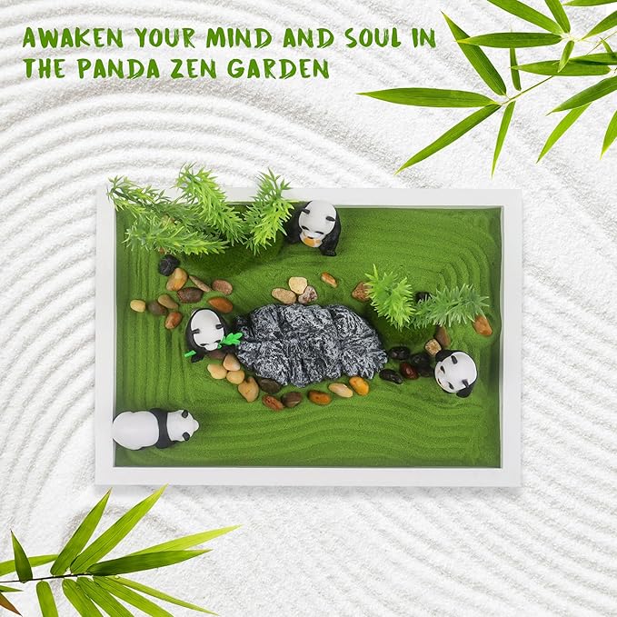 Panda Mini Zen Garden for Desk 11" x 8" Automatic Zen Garden Sand Bowl Japanese Desk Decor Zen Garden Accessories Kit Zen Decor Panda Gifts Rake Home Decor Room Decor