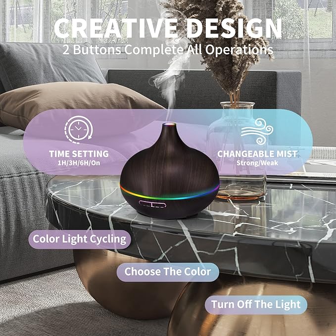 Essential Oil Diffuser Humidifier Ultrasonic Aromatherapy Diffuser with 4 Timer Settings & 7 Different Lights for Office Home Study Yoga Spa Baby