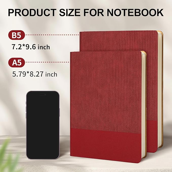 Lined Journal Notebook for Work College Ruled Note Book 7.2"x9.6" B5 PU Leather Daily Journaling 160 Pages for Women Men Writing Home School Supplies Business (B5 Lined 160pages, 08-Red)