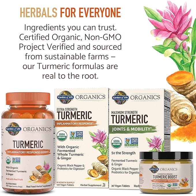 Garden of Life Organics Extra Strength Turmeric Inflammatory Response 120 Tablets-100Mg Curcumin (95% Curcuminoids) Black Pepper, Probiotics, Organic Non-GMO Vegan Gluten Free Herbal Supplement