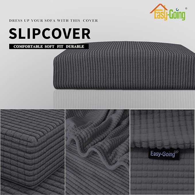 Easy-Going Stretch Cushion Cover Sofa Cushion Furniture Protector Sofa Seat Sofa slipcover Sofa Cover Soft Flexibility with Elastic Bottom(Oversized Sofa Cushion, Dark Gray)